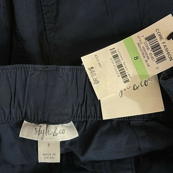 Style & Co SZ 8 Shorts Belted Navy Blue Mid-Rise Pockets Elastic Waist Womens - Picture 5 of 6